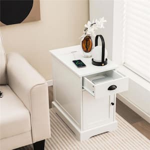 End Table with Charging Station&USB Port, Side Table with Storage Drawers for Living Room, Bedroom, White, FW06F3030W-DV