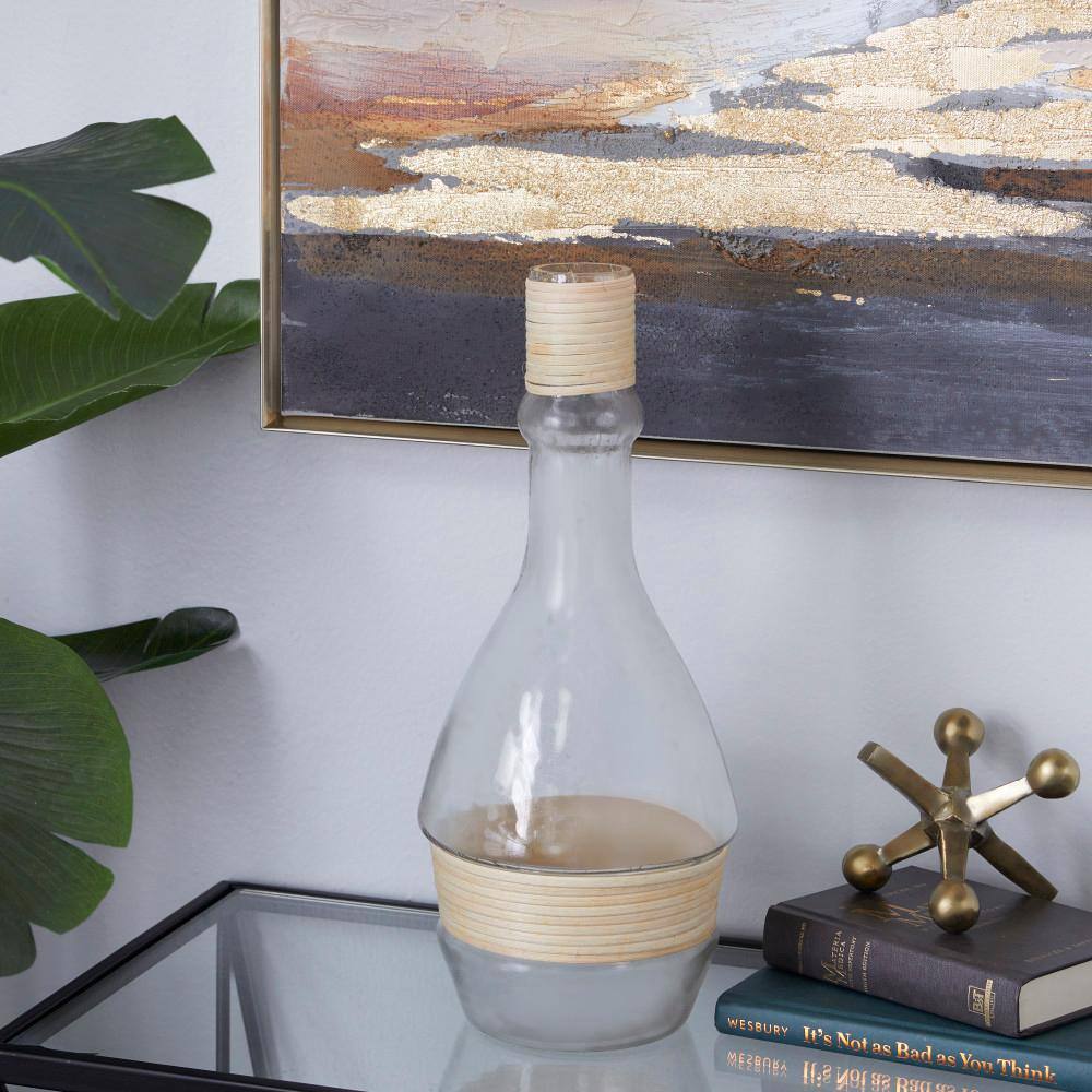 Coastal Clear Glass Vase with Rattan Detail, 16" Height