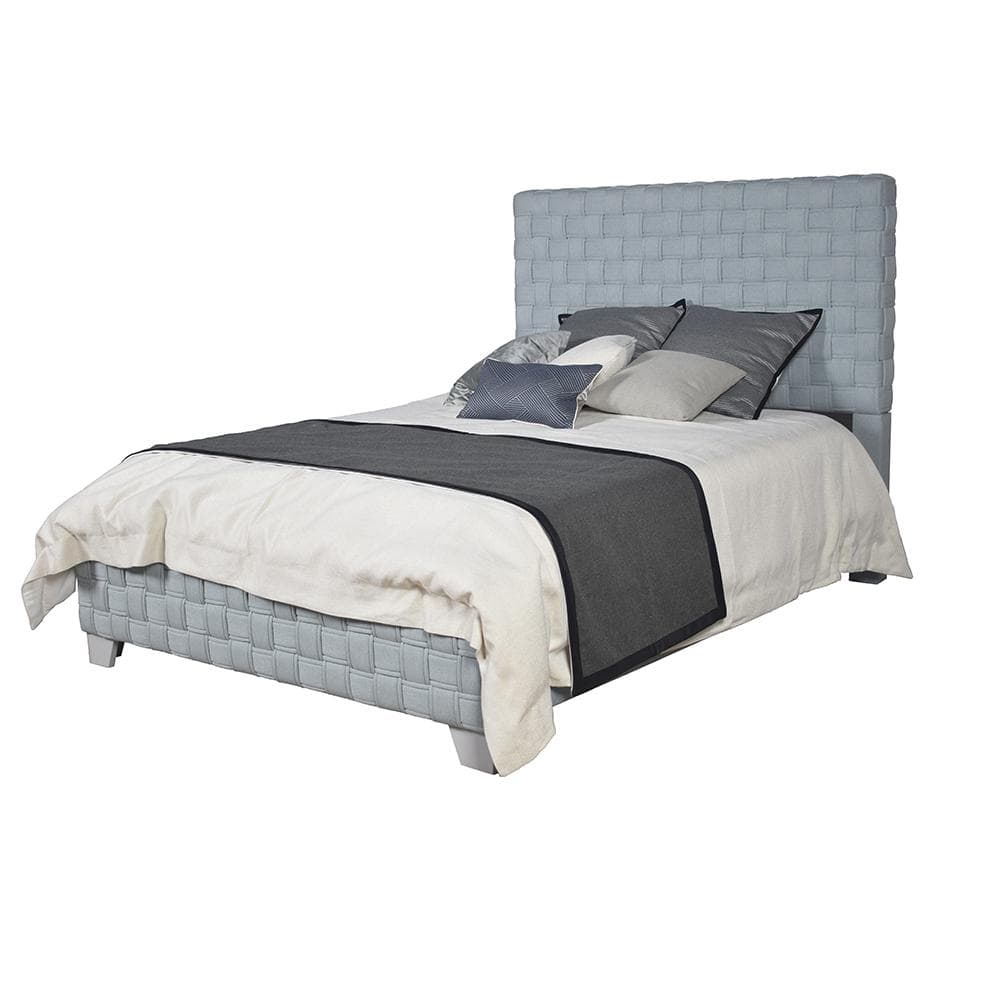 Light Teal Chenille Upholstered Queen Bed with Tufted Headboard and Drawers