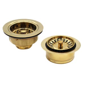 COMBO PACK 3-1/2 in. Post Style Kitchen Sink Strainer and Waste Disposal Drain Flange with Strainer, Polished Brass