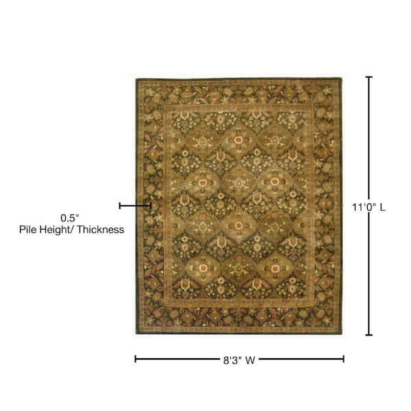 Safavieh Total Performance Collection TLP727C Hand-Hooked Scroll Border  Area Rug, 8' x 8' Round, Olive / Ivory 