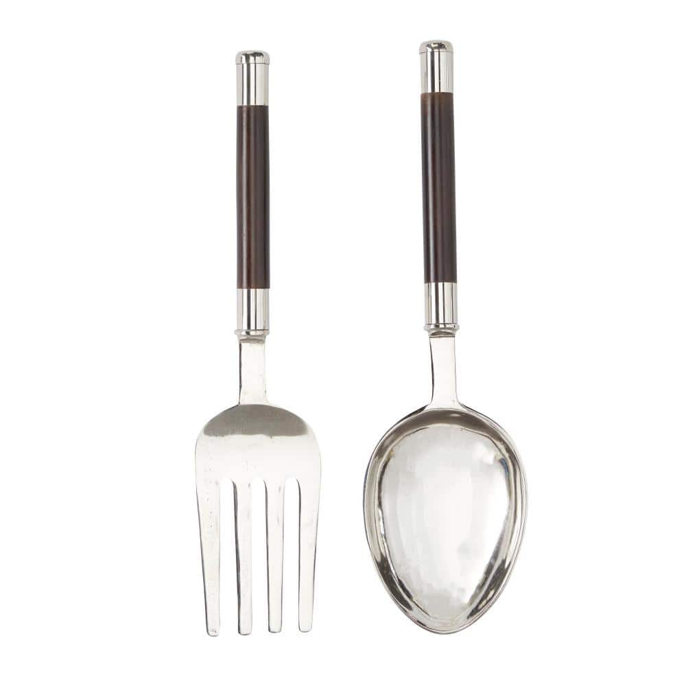 Litton Lane Aluminum Silver Spoon and Fork Utensils Wall Decor (Set of 2)