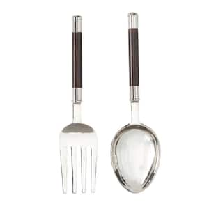 Aluminum Silver Spoon and Fork Utensils Wall Decor (Set of 2)