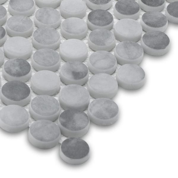 Penny Round Mixed Gray 6 in. x 6 in. Recycled Glass Cement Looks Floor and Wall Mosaic Tile (0.25 sq. ft. /Case)