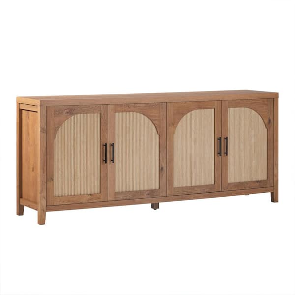 Modern English Oak MDF 70 in. Reeded Sideboard with Arched Doors