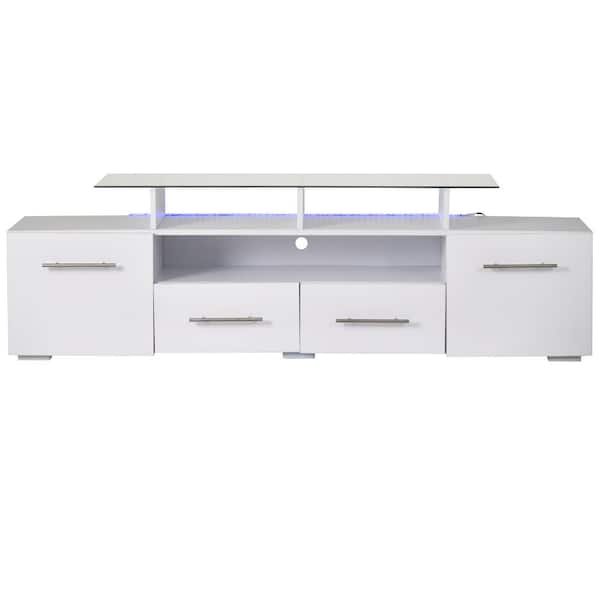 VERYKE 63 in. White Modern TV Stand with Color Changing LED Lights Open Shelves 2 Drawers and Doors Fits TV's up to 72 in.