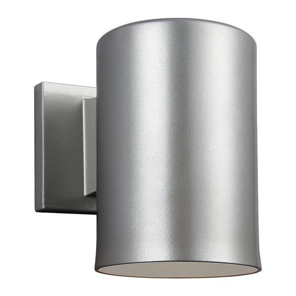 Generation Lighting Outdoor Cylinder Collection Small Painted Brushed Nickel Outdoor Integrated LED Wall Mount Lantern