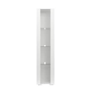 White Tall Side Storage Cabinet with Glass Shelves LED Light