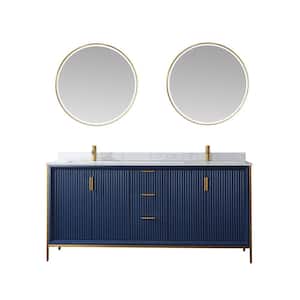 Granada 72 in. W x 22 in. D x 33.8 in. H Double Sink Bath Vanity in Royal Blue with White Composite Stone Top and Mirror