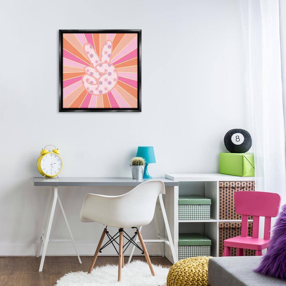 Beaming Peace Sign Hand by Jesse Keith Black Floater Frame Typography Graphic Art Print 25 in. x 25 in. price history on PriceWatchPro