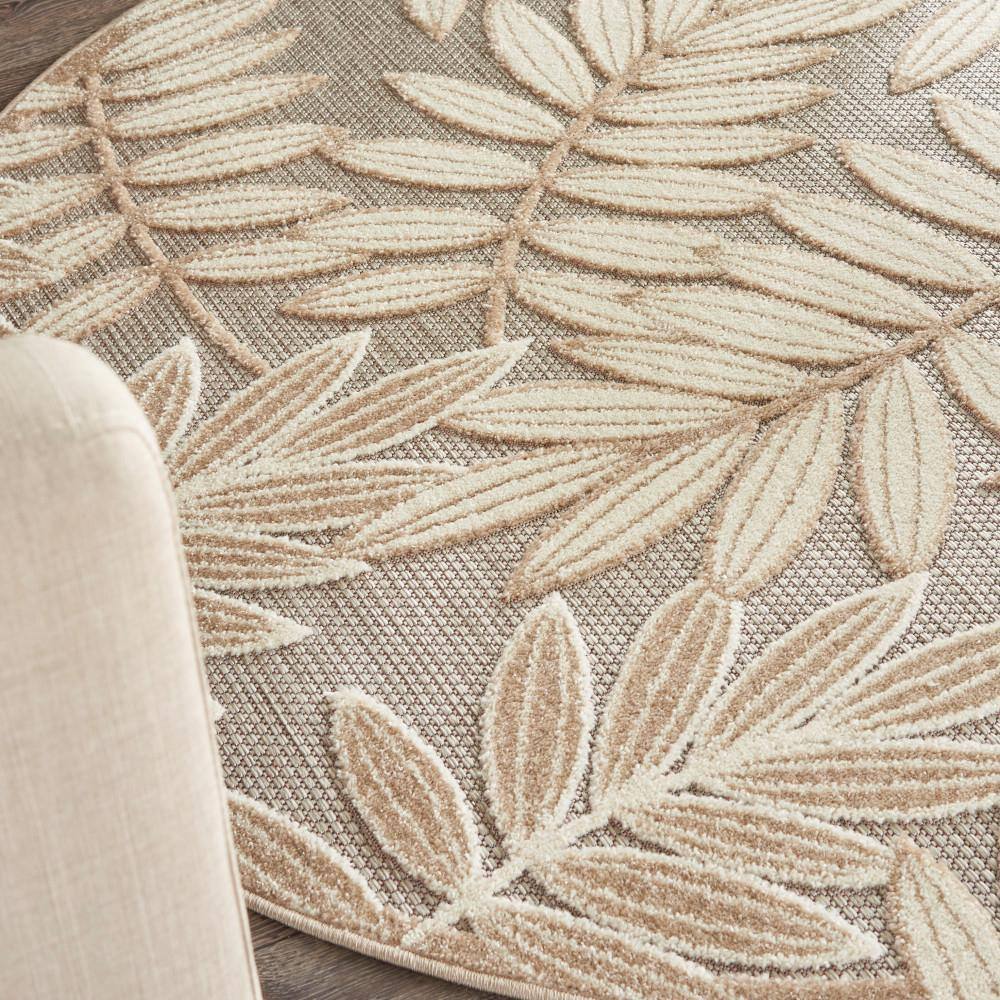 Natural Round Flat Woven Floral Area Rug