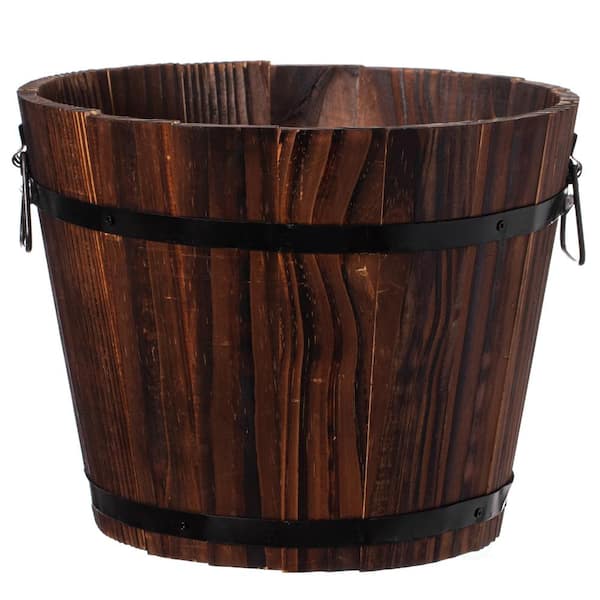 Gardenised Rustic Wooden Whiskey Barrel Planter with Durable Medal Handles and Drainage Hole - Small