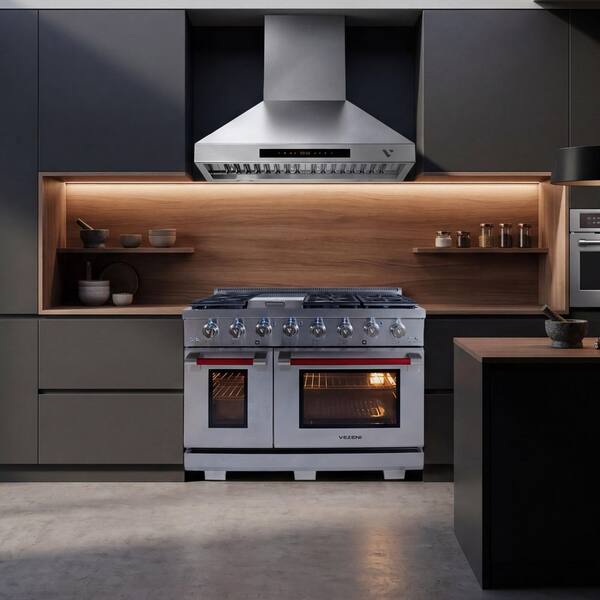Randolph Pro 48 in. 5-German Brass Burners Freestanding Double Oven Natural Gas Stainless Steel Range, LED Knobs