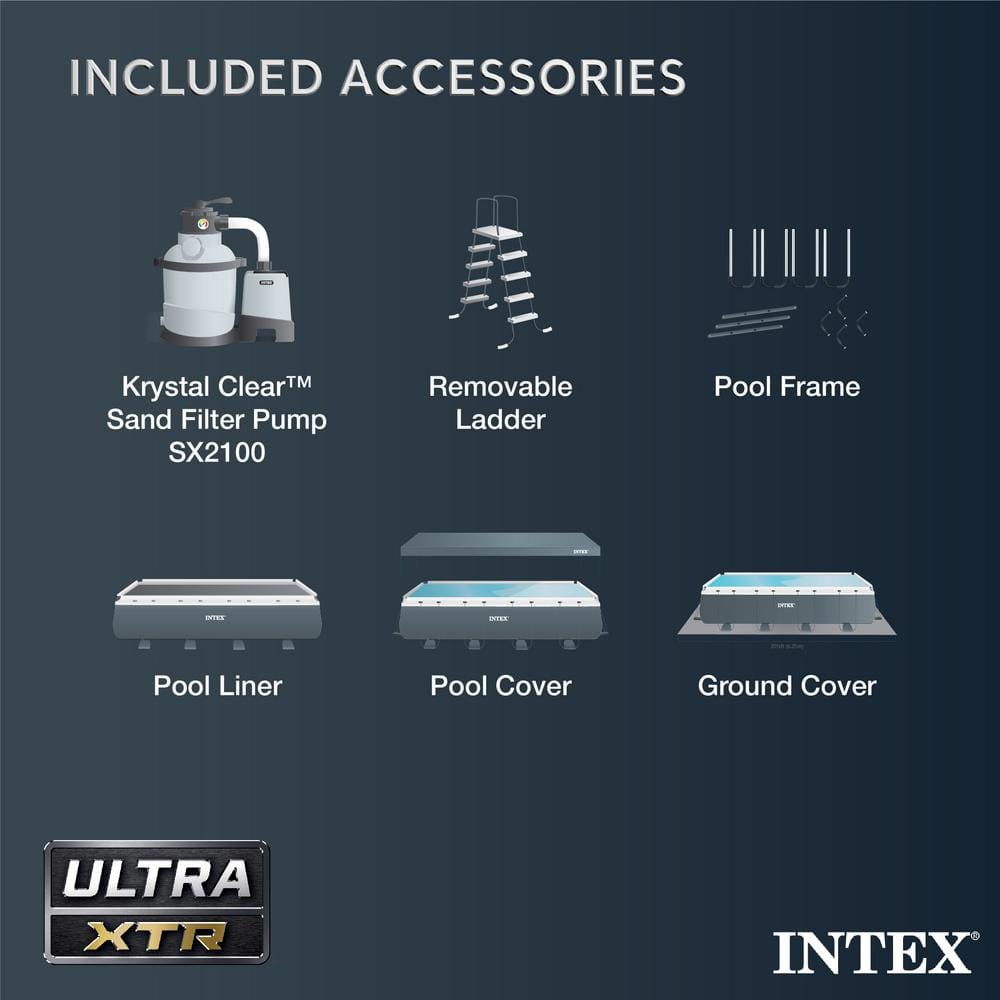Intex 24FT x 12FT Gray Rectangular Above Ground Pool Set with Filter Pump