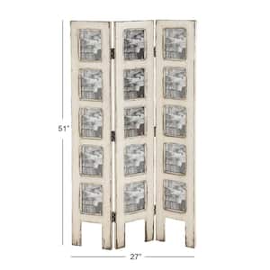 4 ft. White 3 Panel Hinged Foldable Partition Room Divider Screen with 15 Photo Slots