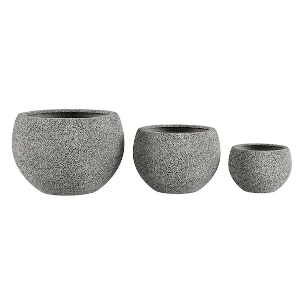 Pure Garden Indoor or Outdoor Gray Varying Sized Round Fiber Clay Planters (Set of 3)