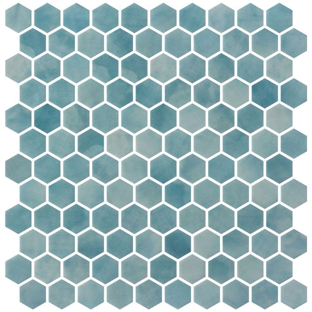 Watelle Shimmer 11.5 in. x 11.8 in. Matte Recycled Glass Hexagon Mosaic Wal