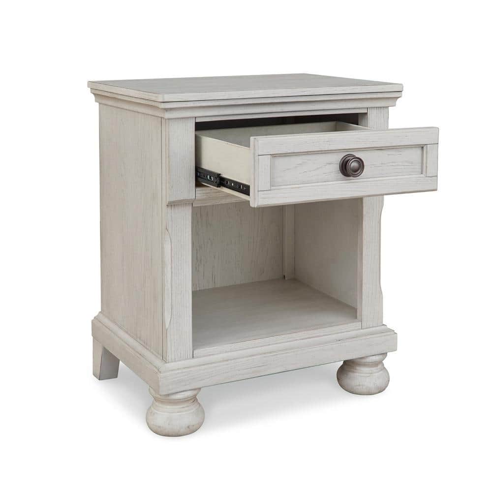 Elegant Robbinsdale Antique White 1-Drawer Nightstand with Bronze-Tone Hardware