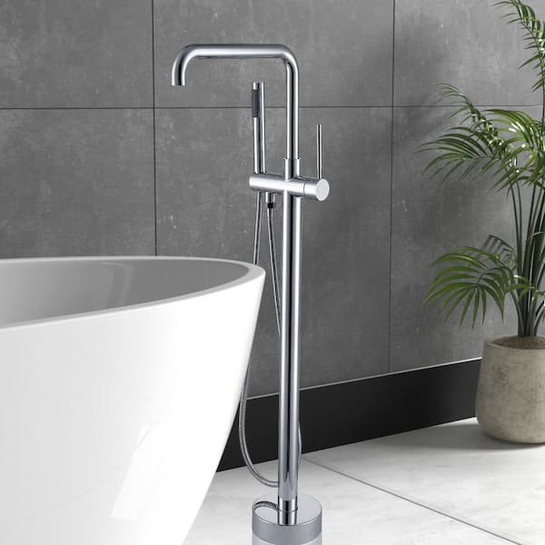 Single-Handle Freestanding Tub Faucet with Hand Shower in Chrome