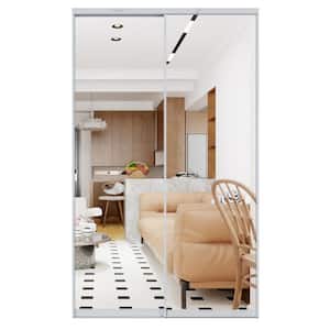 48 in. x 80 in. 1-Lite Mirrored Glass and Aluminum Frame Finished Closet Sliding Door with Hardware Kit