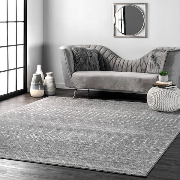 Blythe Modern Moroccan Trelli 10 ft. Dark Gray Square Rug