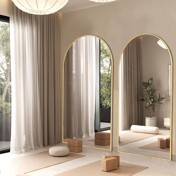 32 in. W x 71 in. H Arched Aluminum Alloy Frame Gold Oversized Full-length Mirror Standing Floor Mirror