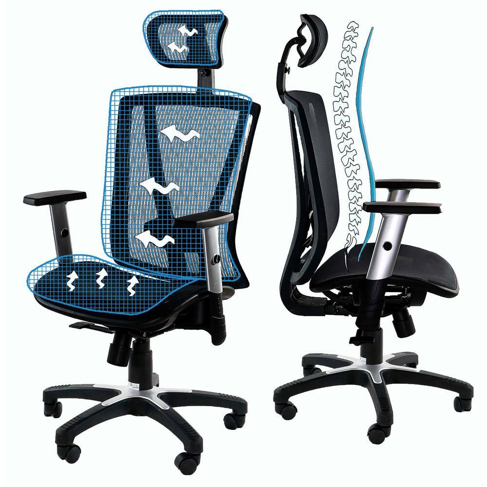 ErgoFlex Executive High-Back Black Mesh Swivel Chair with Adjustable Arms