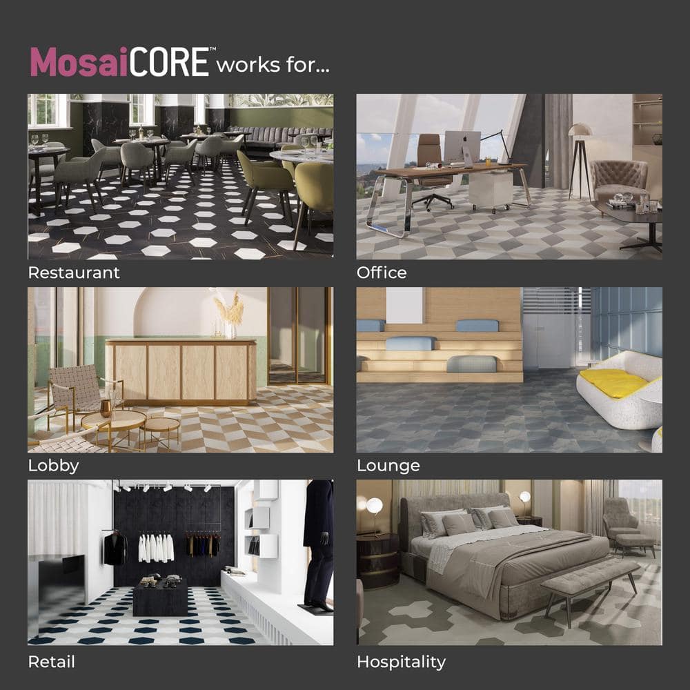 Light Gray Hexagon Vinyl Tile Flooring with Urethane Ceramic Protection