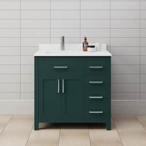 Beckett 36 in. W x 22 in. D x 35 in. H Single Sink Bathroom Vanity in Green with White Cultured Marble Top