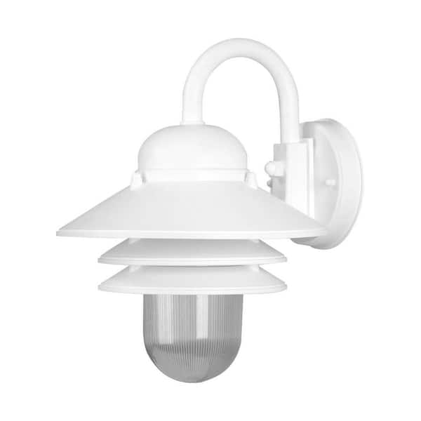 Nautical White Outdoor Hardwired Lantern Sconce with 3000K LED Bulb and Clear Prismatic Acrylic Diffuser