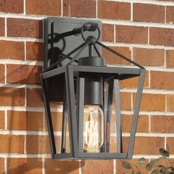 Uolfin Modern Farmhouse Outdoor Wall Light, 1-Light Industrial Black Cage Outdoor Lantern Sconce for Garden or Landscaping