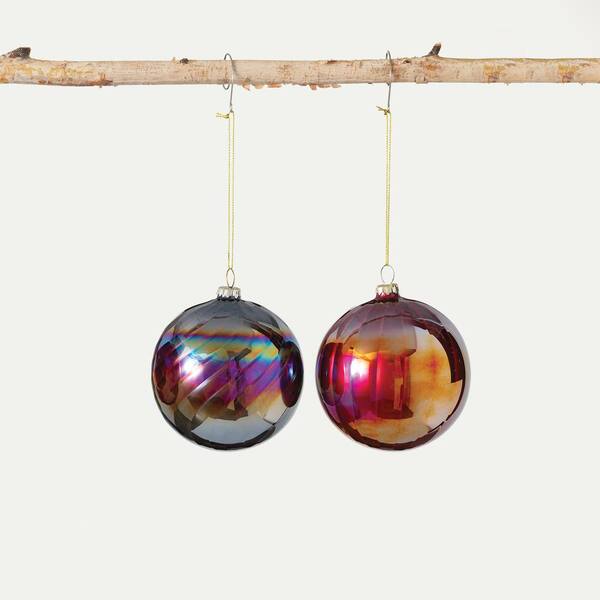 SULLIVANS 4 in. Iridescent Red Ball Ornaments (Set of 2)