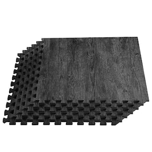 Raven's Wing Black Printed Wood Grain 24 in. x 24 in. x 3/8 in. Interlocking EVA Foam Flooring Mat (24 sq. ft./pack)