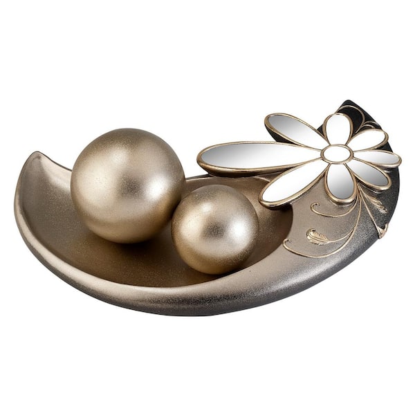 OK LIGHTING Gold Floral Glamour Polyresin Decorative Bowl With Spheres