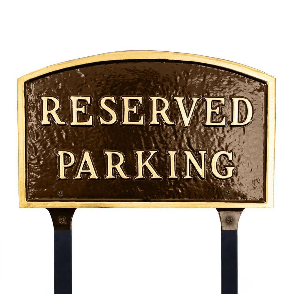 "10"" x 15 Standard Arch Reserved Parking Statement Plaque Sign with Lawn Stakes-Oil Rubbed/Gold" product image for price tracking