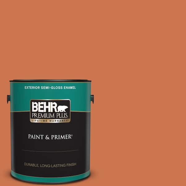 BEHR PREMIUM PLUS 1 gal. #PMD-103 Sweet Carrot Semi-Gloss Enamel Exterior Paint & Primer