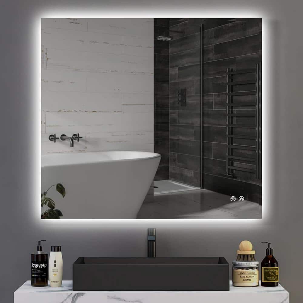 36 in. W x 36 in. H Square Frameless LED Backlit Wall Mounted Anti-Fog Bath
