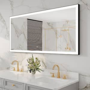 72 in. W x 36 in. H Large Rectangular Framed Anti-Fog Wall Mounted LED Bathroom Vanity Mirror in Matte Black with Light