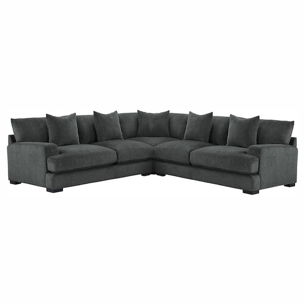 EVERGLADE HOME Fergus 113 in. W Chenille Upholstery 3-Piece Modular Sectional Sofa in Dark Gray