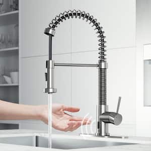 Edison Single Handle Pull-Down Sprayer Kitchen Faucet Set with Deck Plate and Touchless Sensor in Stainless Steel