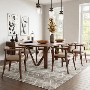 Shelun I 7-Piece Rectangle Rich Walnut Wood Top Dining Table Set (Seats-6)