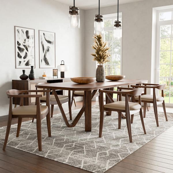 Shelun VI 7 Piece Oval Rich Walnut Wood Top Dining Table Set Seats 6