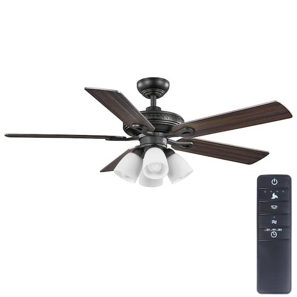 Hampton Bay 52 in. Burgess Matte Black Indoor LED Smart Ceiling Fan with Light Kit and Remote Control Powered by Hubspace