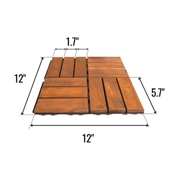 cadeninc 12 in. x 0.74 in. Brown Square Acacia Hardwood Outdoor Flooring for Patio, Bancony, Pool Side (10 sq. ft.) (10-pack)