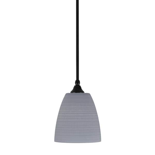 Unbranded Sparta 100-Watt 1-Light Matte Black Shaded Pendant Light Mini Pendant with 8 in. Gray Matrix Glass, No Bulb Included