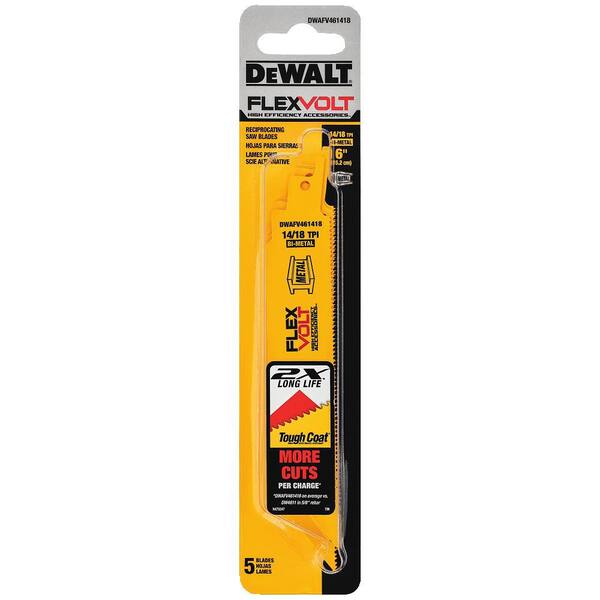 DEWALT - FLEXVOLT 6 in. 14/18 Teeth per in. Bi-Metal Reciprocating Saw Blade (5-Pack)