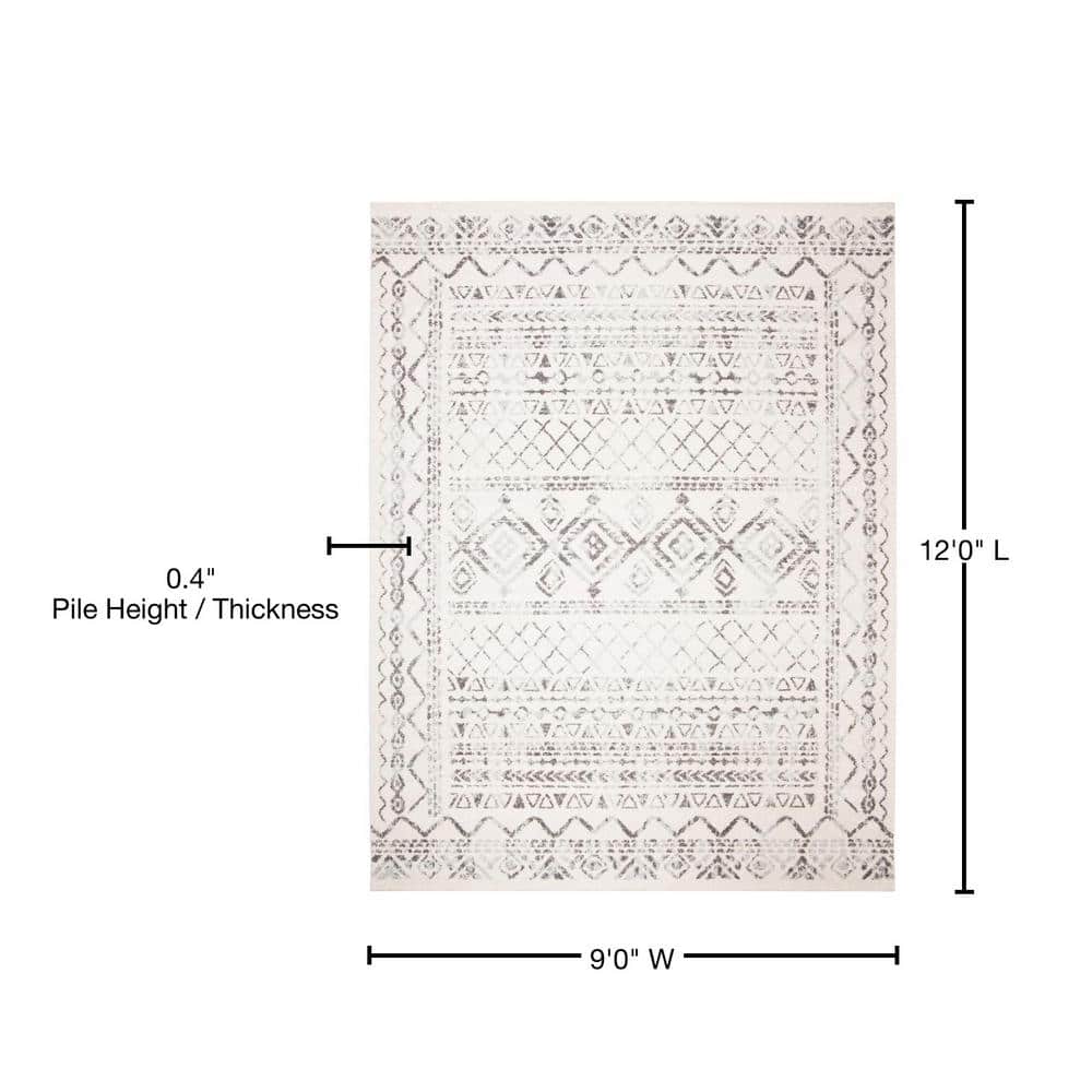 Ivory Rectangular 9' x 12' Stain-Resistant Synthetic Area Rug