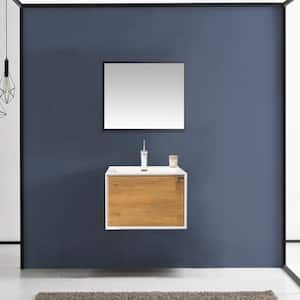 24 in. W x 19 in. D x 16 in. H Wall-Mounted Bath Vanity in Oak with Matt White solid surface Top