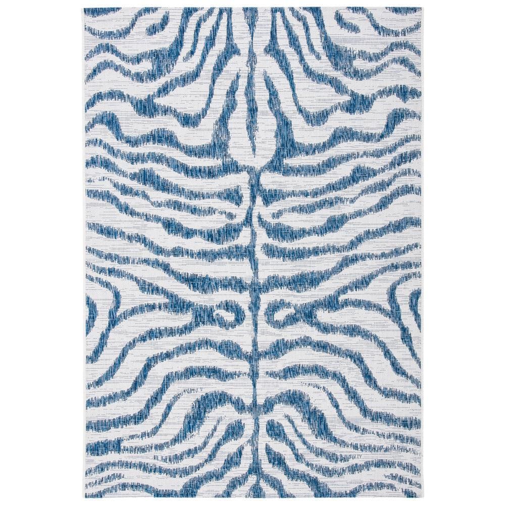 SAFAVIEH Courtyard Ivory/Navy 9 ft. x 12 ft. Zebra Indoor/Outdoor Area ...