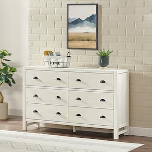 Driftwood White 6-Drawer 56 in. Wide Dresser
